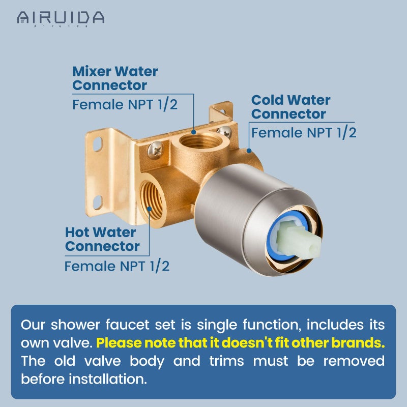 Airuida Shower Faucet Set,8 Inch Round Rainfall Shower Head,SUS304 Stainless Steel Single Handle Shower Trim Kit,Wall Mount Bathroom System with Female Threads Valve Brushed Nickel - Image 2